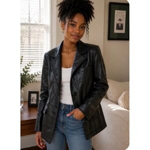 Bagatelle Collection Embroidered Black Faux Leather Blazer - NWOT women's large